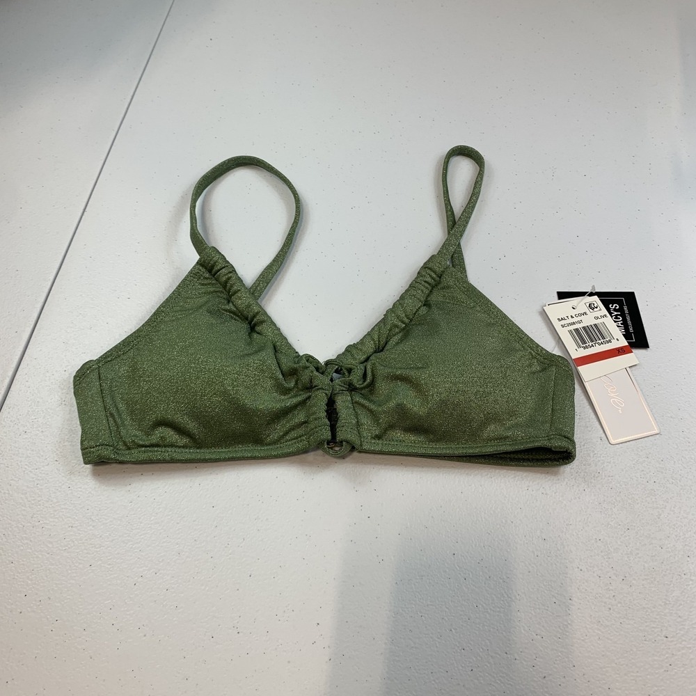 Salt & Cove Junior's Swim Bikini Top‎ XS Green Metallic Twist Front Beach
